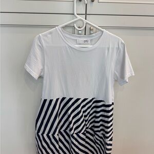 White and Black Striped T-Shirt Dress